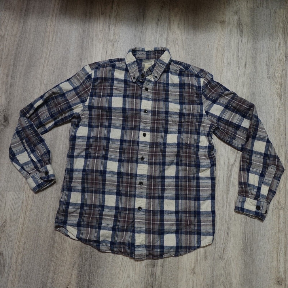 LL Bean Flannel Shirt Adult Medium Blue Button Up Plaid Long Sleeve Outdoors Men